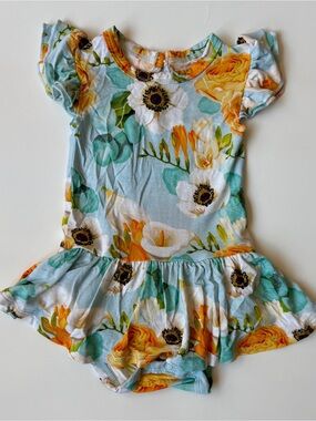 Little Bum Bums Twirl Skirt Bodysuit 3-6 mo Light Blue w/ flowers Bamboo/Spandex